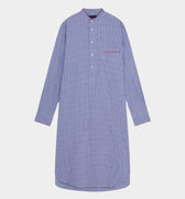 Blue Gingham Check Cotton Nightshirt With Red Piping