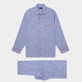 Blue Gingham Check Cotton Pyjamas With Red Piping