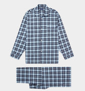 Blue & Navy Check Brushed Cotton Pyjamas With Navy Piping