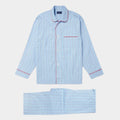 Blue With White Check Poplin Cotton Pyjamas with Red Piping