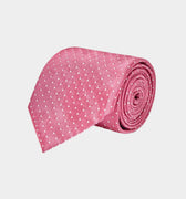 Bright Pink With White Small Spot Woven Silk Tie