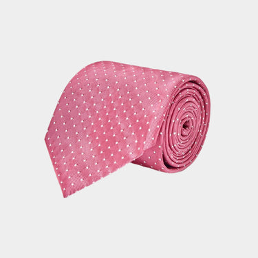 Bright Pink With White Small Spot Woven Silk Tie