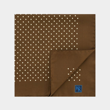 Brown Silk Handkerchief with White Medium Spots