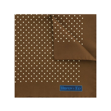 Brown Silk Handkerchief with White Medium Spots