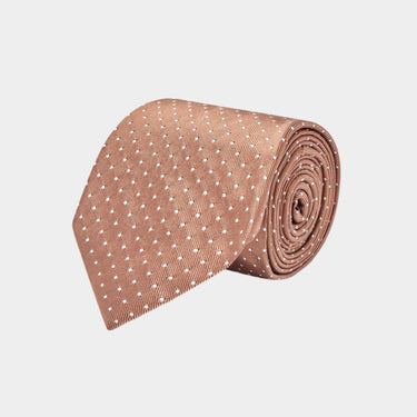 Caramel With White Small Spot Woven Silk Tie