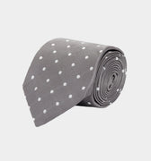 Dark Grey Twill with White Spots Woven Silk Tie