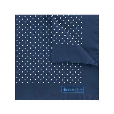 Dark Navy Silk Handkerchief with White Medium Spots