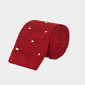 Deep Red Knitted Silk Tie with White Spots