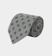 Grey Cotton Tie With Green & Blue Diamonds