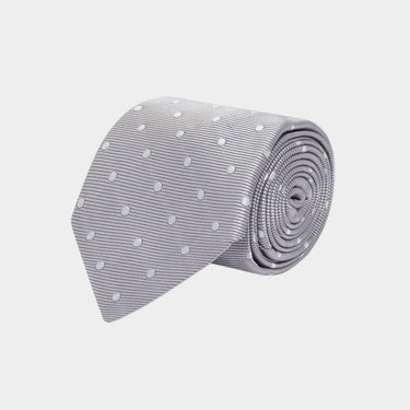 Grey Twill with White Spots Woven Silk Tie