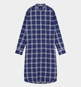 Large Blue Check Cotton Nightshirt With Navy Piping