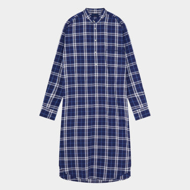 Large Blue Check Cotton Nightshirt With Navy Piping