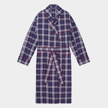 Large Red & Blue Check Cotton Gown With Red Piping