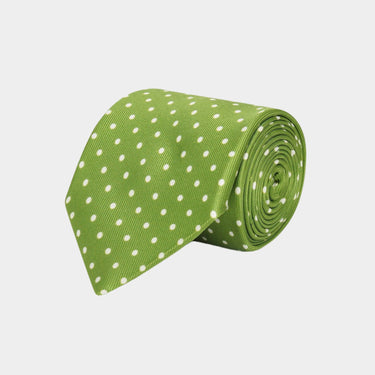 Lime Printed Silk Tie with White Medium Spots