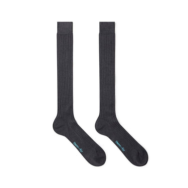 Long Plain Dark Grey Cotton Socks