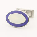 Longmire Sterling Silver Cufflink Double Oval In Blue & White Enamel With T Bar