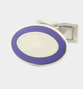 Longmire Sterling Silver Cufflink Double Oval In Blue & White Enamel With T Bar