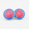 Longmire Sterling Silver Double Circle Pale Blue & Pink Enamel Chain Link Cufflinks