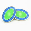 Longmire Sterling Silver Double Oval Pale Blue & Green Enamel Chain Link Cufflinks