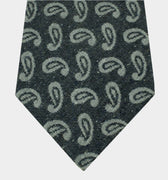 Navy Woven Cotton & Silk Tie with White Paisley