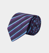 Navy Woven Silk Tie With Blue & Purple Stripe