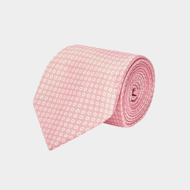 Pink Printed Silk Tie With White Rings