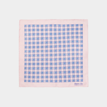 Pink With Blue Check Silk Handkerchief