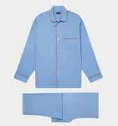 Plain Blue Cotton Pyjamas With Red Piping