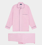 Plain Lilac End On End Cotton Pyjamas With Navy Piping