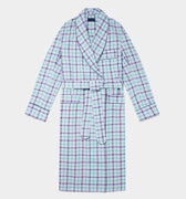 Purple & Blue Check Brushed Cotton Gown With Navy Piping