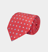 Red & Blue Printed Silk Tie With Light Blue Flowers