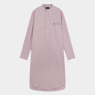 Red Fine Bengal Cotton Nightshirt With Navy Piping