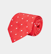 Red & White Medium Spot Woven Silk Tie