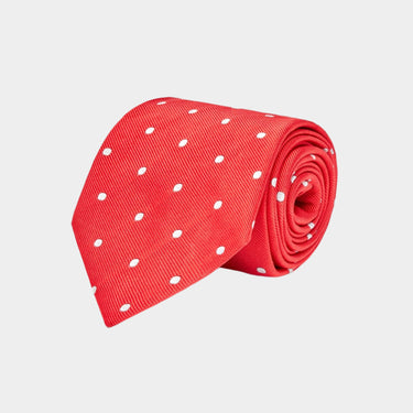 Red & White Medium Spot Woven Silk Tie