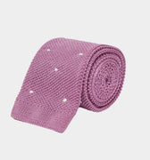 Rose Pink Knitted Silk Tie with White Spots