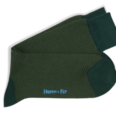 Short Dark Green Herringbone Cotton Socks