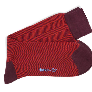 Short Dark Red Herringbone Cotton Socks