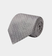 Silver With White Small Spot Woven Silk Tie