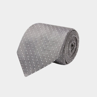 Silver With White Small Spot Woven Silk Tie