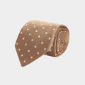 Tan Twill with White Spots Woven Silk Tie