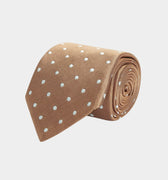 Tan Twill with White Spots Woven Silk Tie