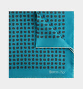 Turquoise Silk Handkerchief with Blue & White Paisley