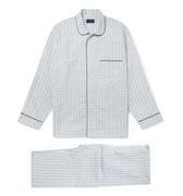 White With Blue Check Poplin Cotton Pyjamas With Navy Piping